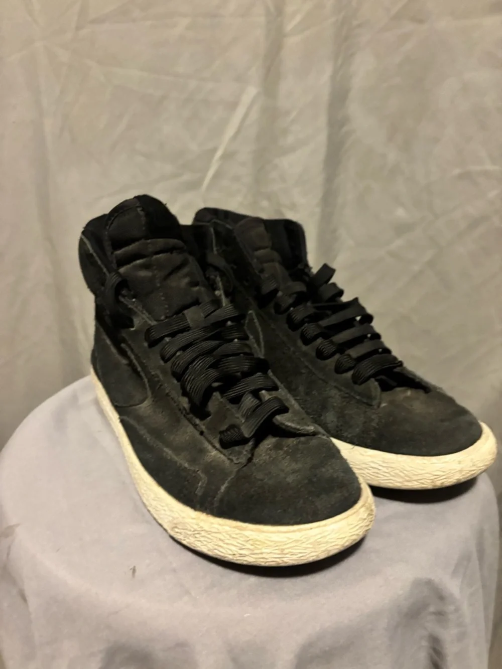Nike Black Suede High-Top Sneakers with White Sole - Picture 1 of 7